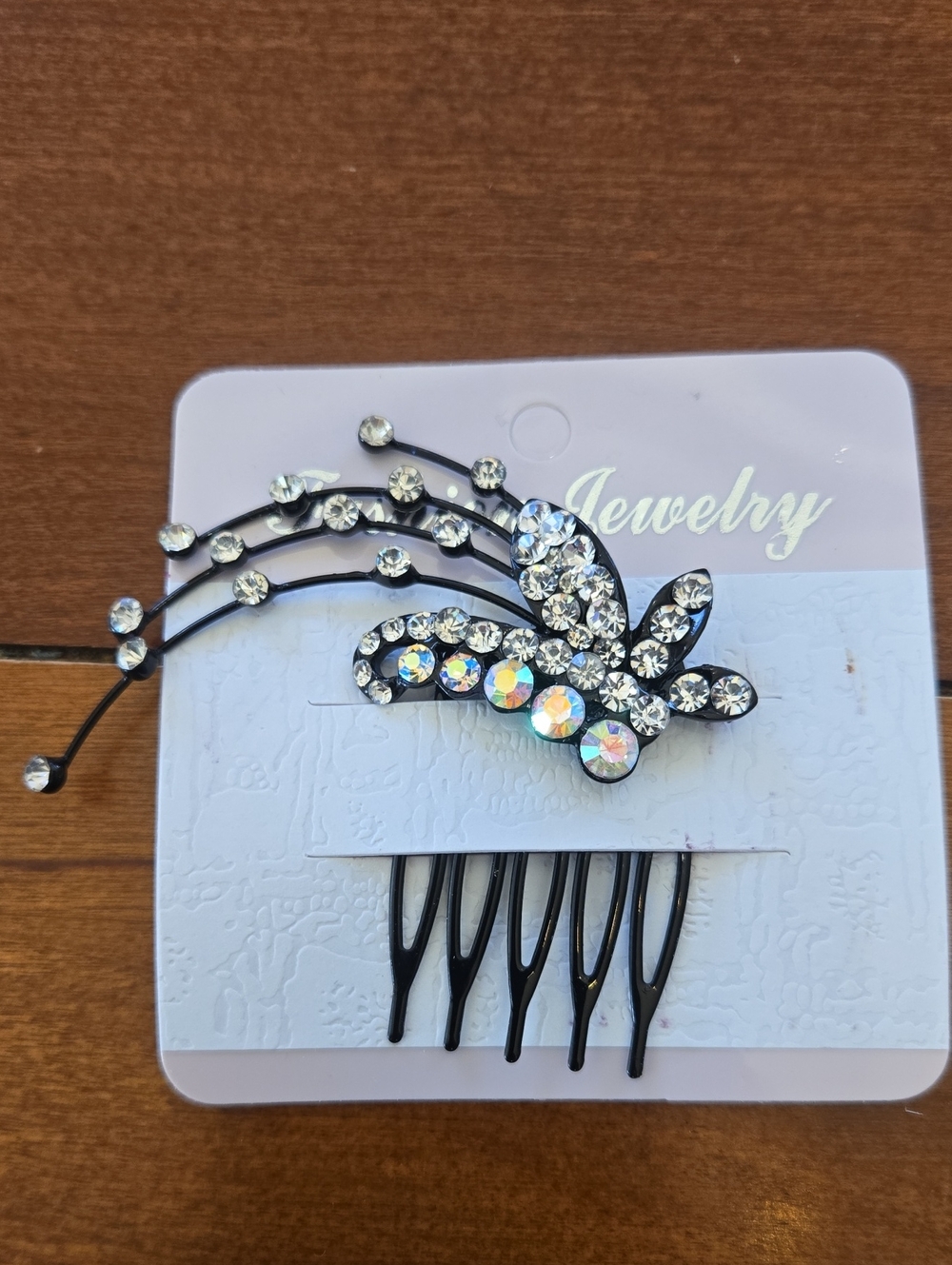 Rhinestone Black Hair Comb - Sparkling Crystal Accent